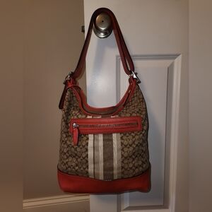 Coach Coral and Brown Shoulder Bag, 12x12 in.